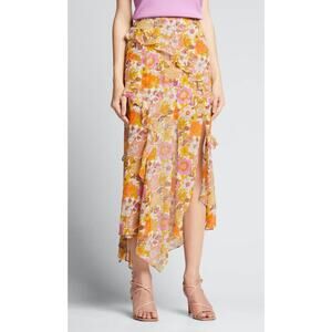 Veronica Beard Eleonora Skirt Size 4 Silk Kailani Garden Orange Floral Georgette